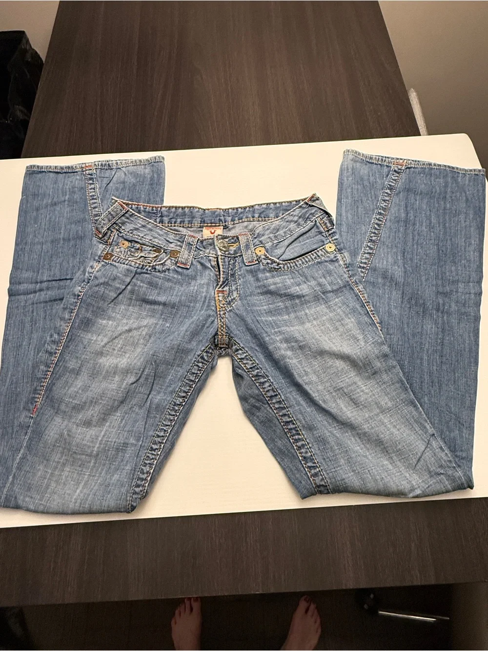 True Religion Women's Light Wash High Rise Jeans with Contrast Stitching - Picture 3 of 12